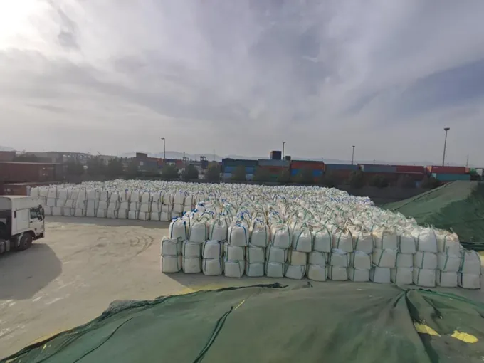 Jumbo-bag storage areas in the terminal yard
